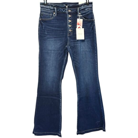 Kancan High Rise Curvy Dark Wash Button Fly Flare NWT - Picture 11 of 16